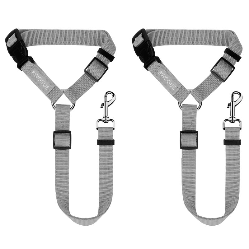 BWOGUE 2 Packs Dog Cat Safety Seat Belt Strap Car Headrest Restraint Adjustable Nylon Fabric Dog Restraints Vehicle Seatbelts Harness Grey - Image 1